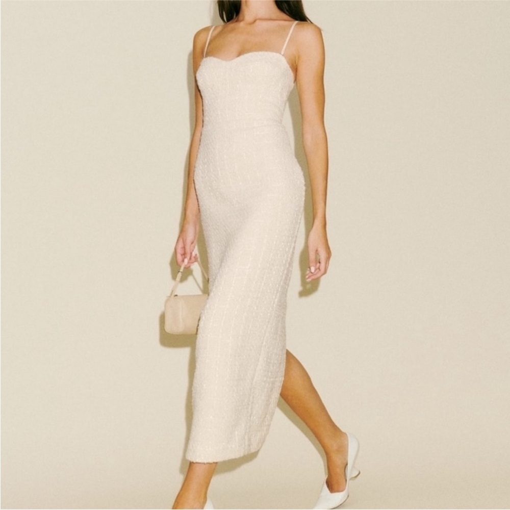 Reformation Lakia Tweed Midi Dress in Ivory Size 10